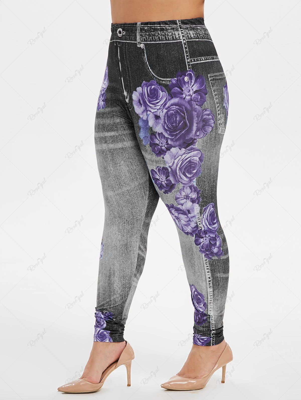 

Plus Size High Rise Floral Gym 3D Jeggings, Black