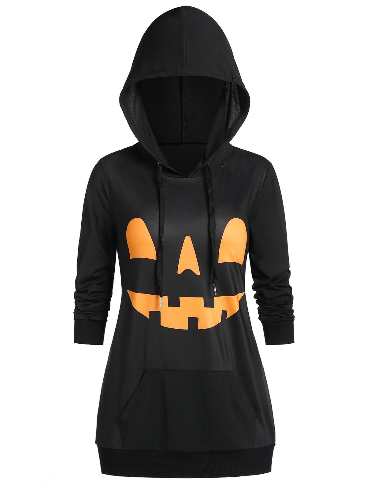 

Halloween Pumpkin Print Long Sleeve Pocket Hoodie, Black