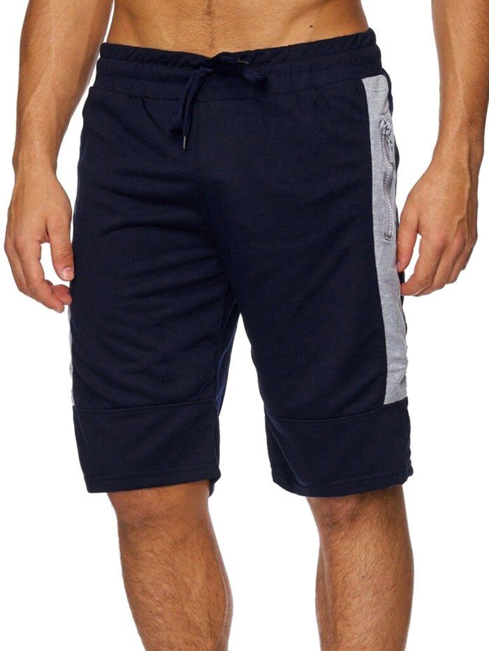 

Color Block Splicing Zipper Sport Shorts, Cadetblue