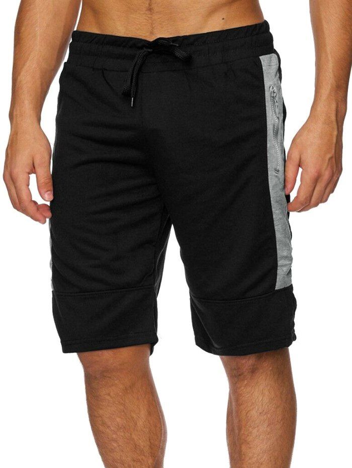 

Color Block Splicing Zipper Sport Shorts, Black