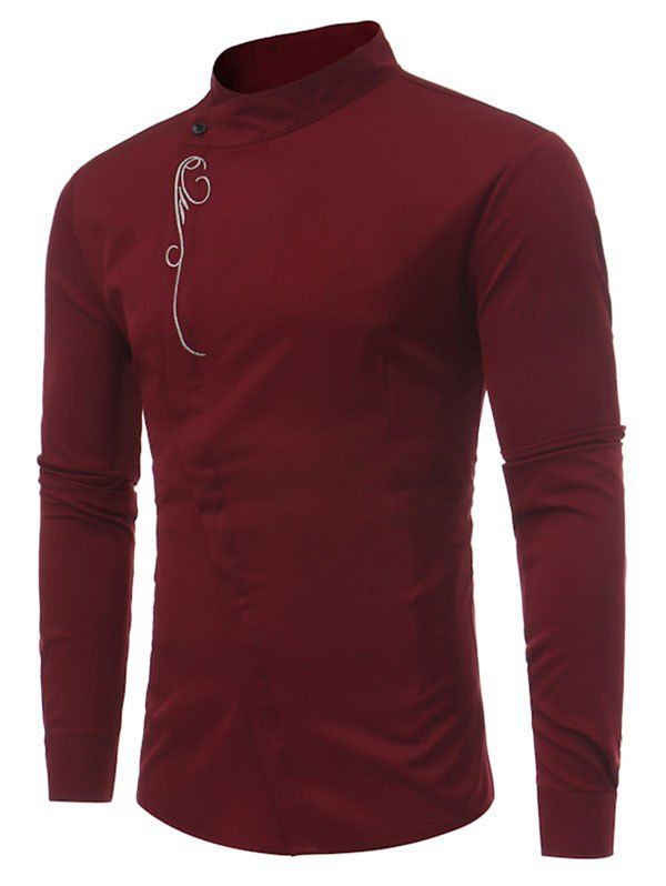 

Embroidery Decoration Long-sleeved Casual Shirt, Red wine