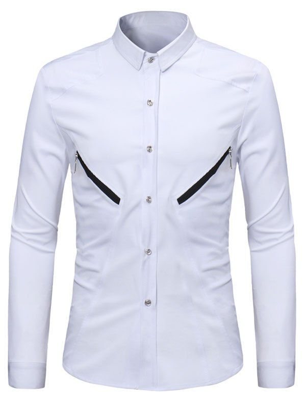 

Solid Color Zipper Decoration Long-sleeved Shirt, White