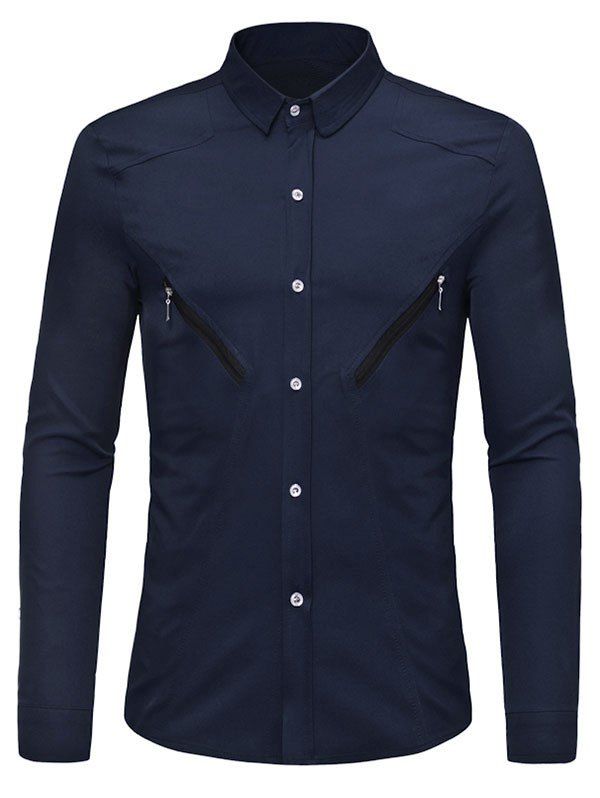 

Solid Color Zipper Decoration Long-sleeved Shirt, Midnight blue
