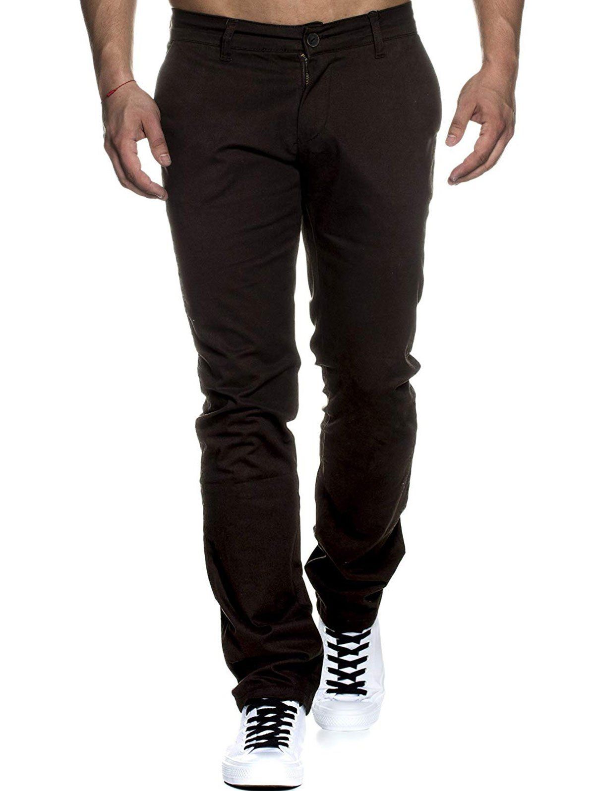 

Solid Color Casual Zip Fly Pants, Black