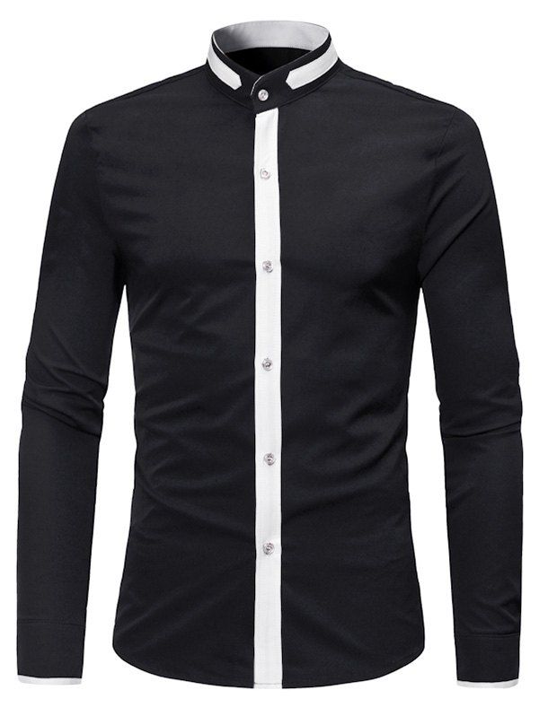 

Casual Color Spliced Long-sleeved Shirt, Black