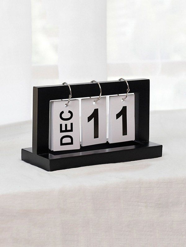 

Desk Decoration Reusable Wooden Frame Flip Calendar, Black