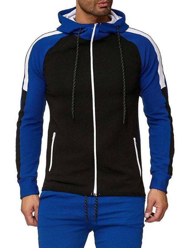

Color Block Leisure Front Zip Raglan Sleeve Hoodie, Blue