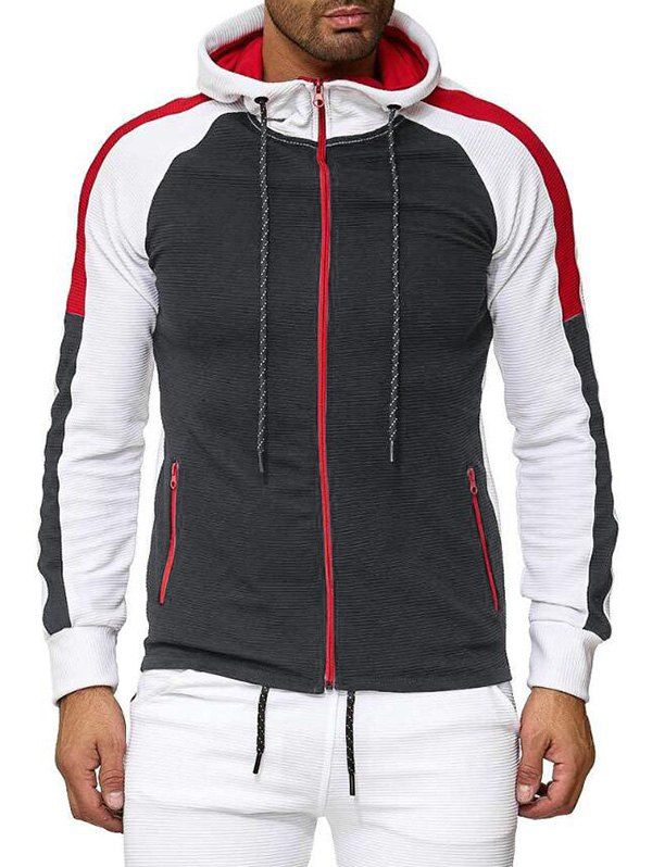 

Color Block Leisure Front Zip Raglan Sleeve Hoodie, Dark gray