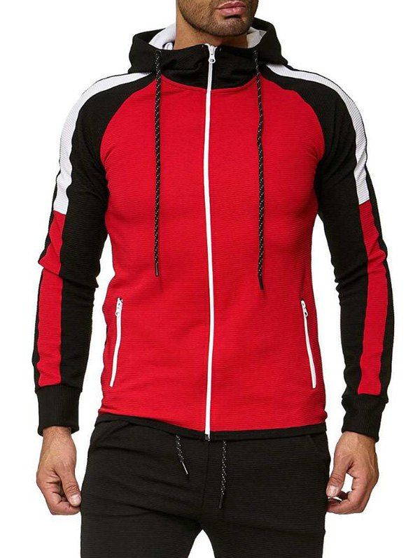 

Color Block Leisure Front Zip Raglan Sleeve Hoodie, Lava red