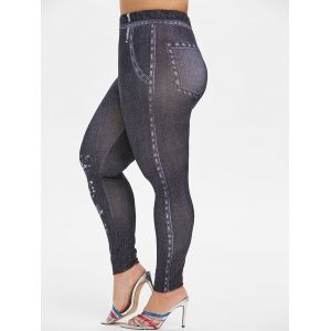 

Plus Size 3D Printed High Waist Jeggings, Black