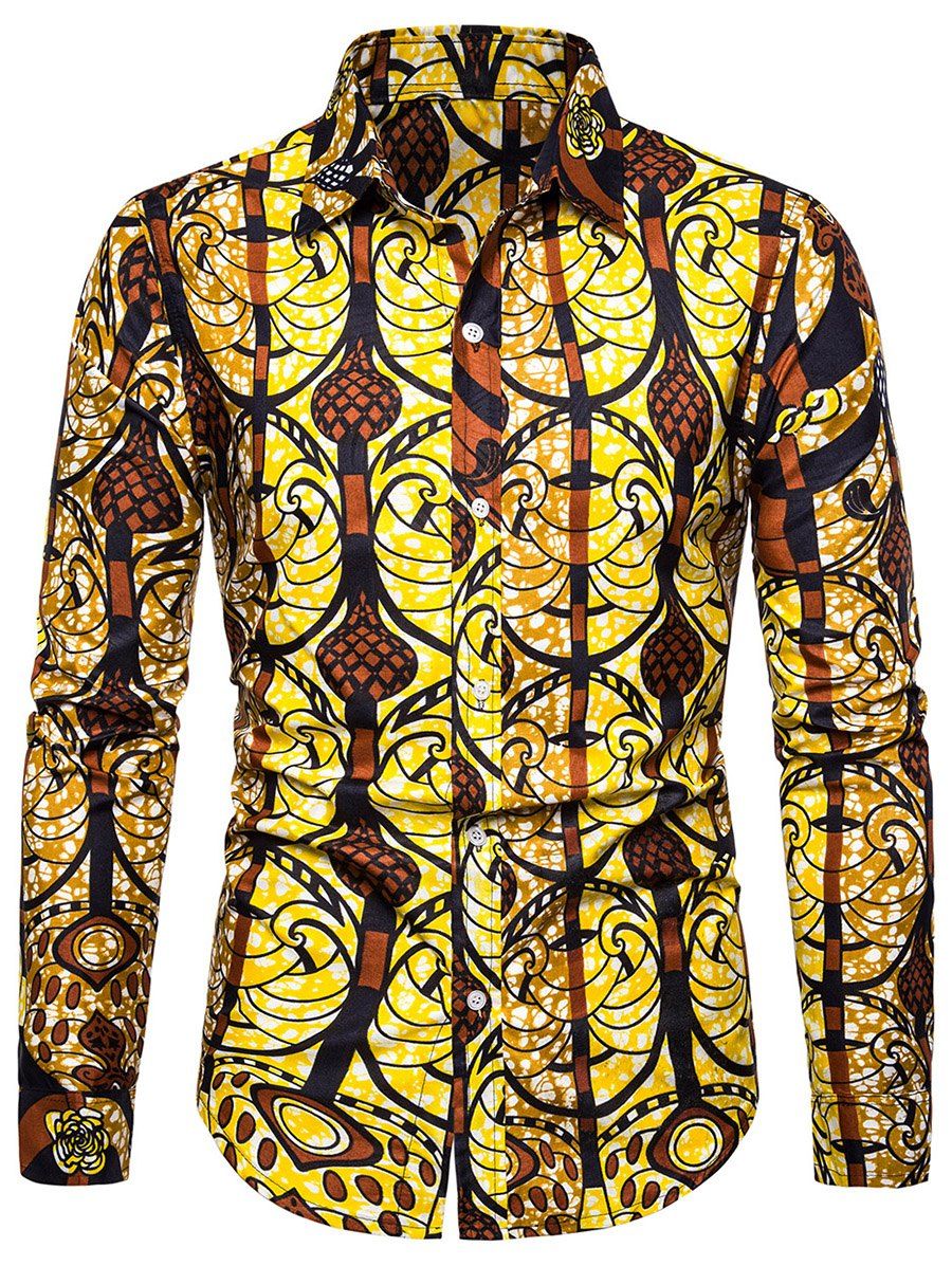 

Abstract Print Button Up Long Sleeve Shirt, Multi