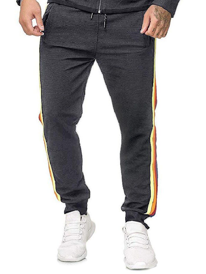 

Side Colorful Striped Drawstring Jogger Pants, Dark gray