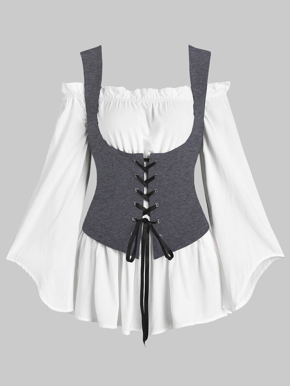 

Off Shoulder Blouse and Waistcoat Set, Cloudy gray