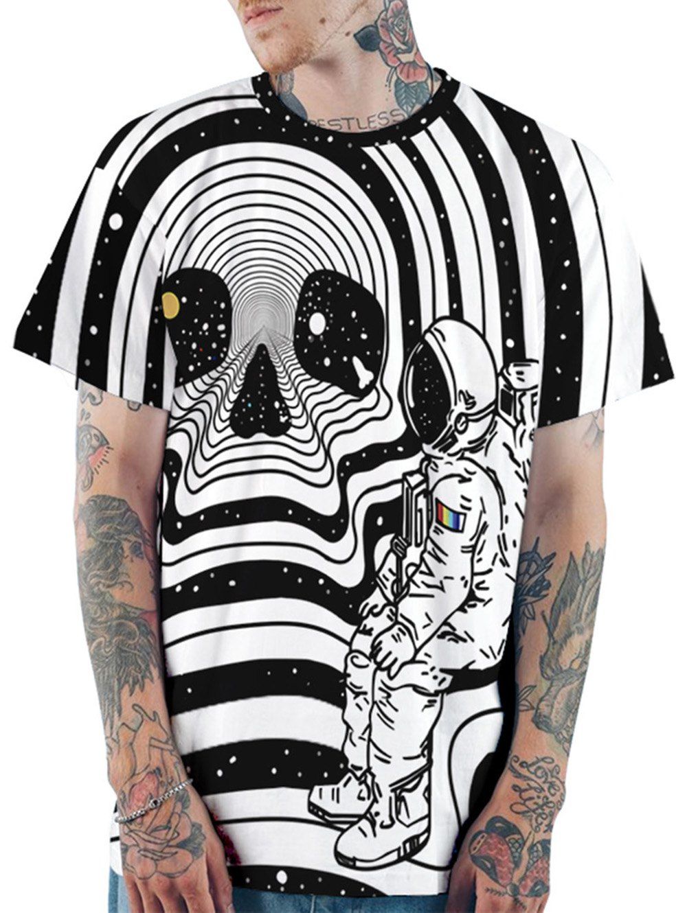 

Astronaut Skull Print Short Sleeves T-shirt, White