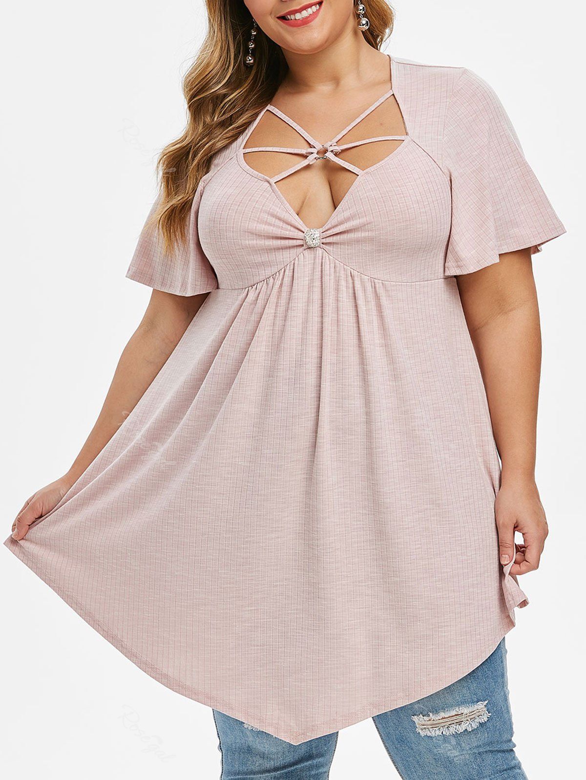 

Plus Size Strappy High Low Marled T-shirt, Rose
