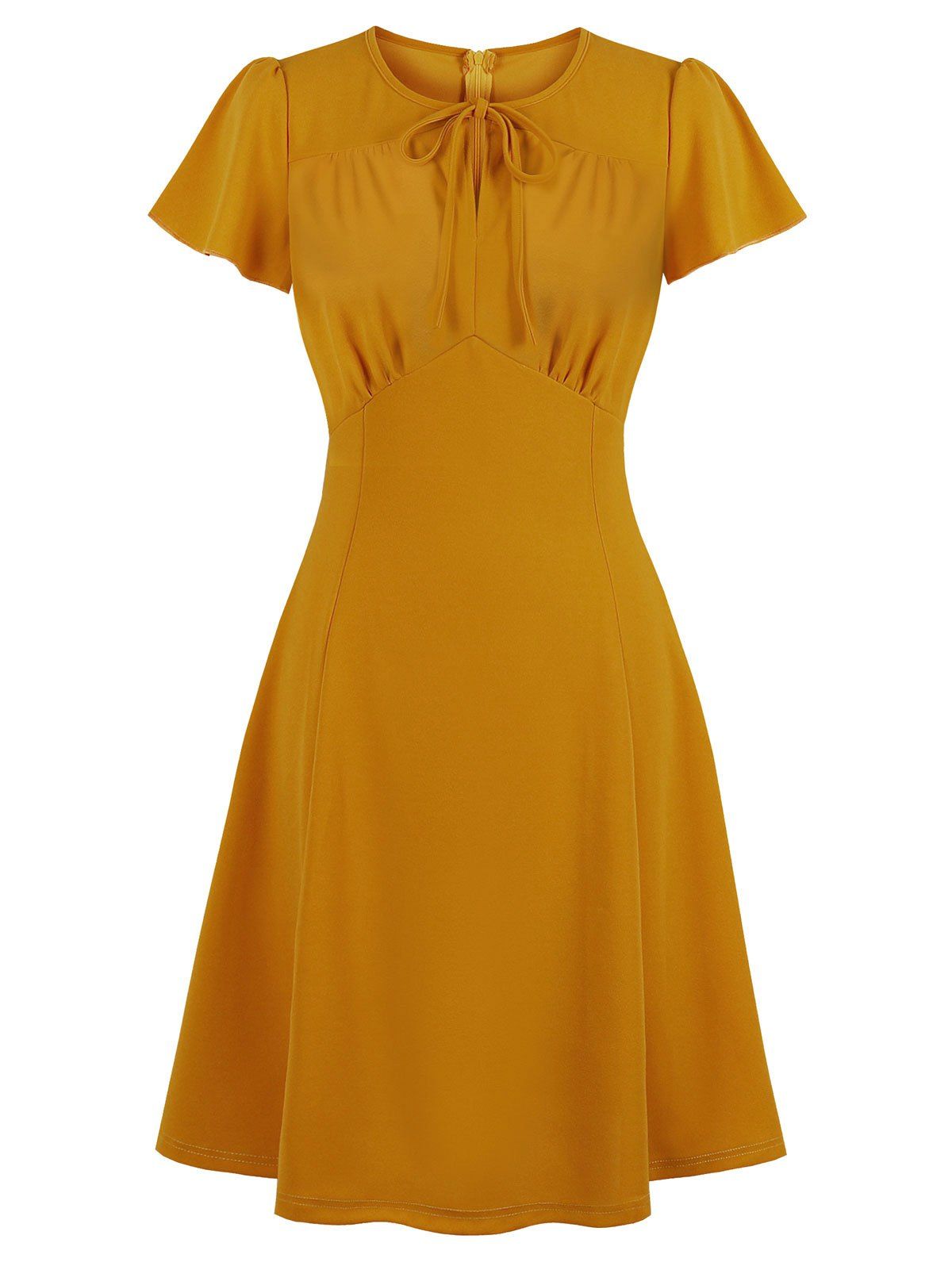 

Tie Ruched Keyhole Dress, Yellow