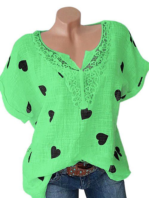 

Heart Print Applique Blouse, Algae green