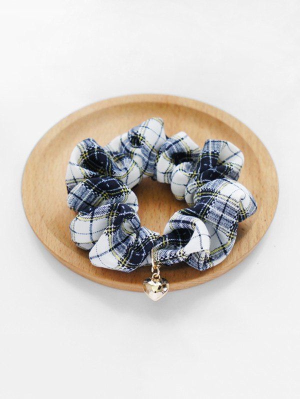 

Fabric Plaid Print Heart Pendant Scrunchy, Blue