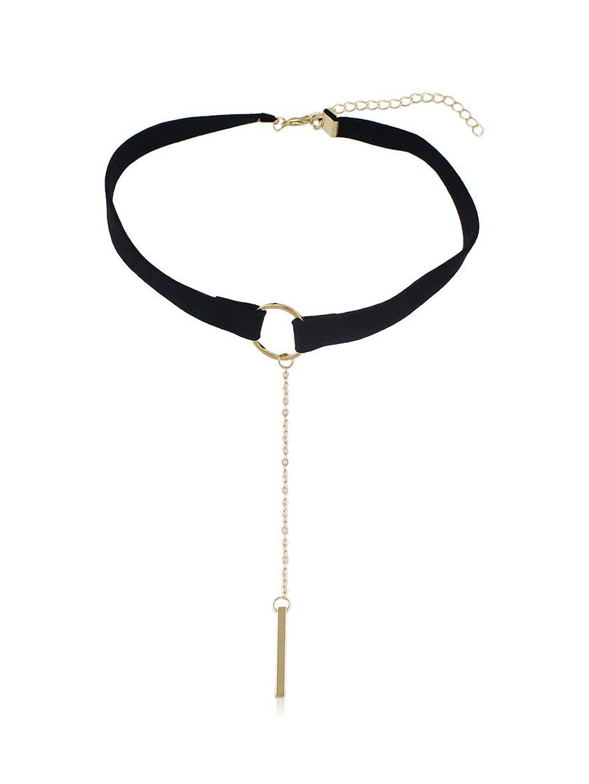 

Minimalist Bar Pendant O-ring Choker Necklace, Gold