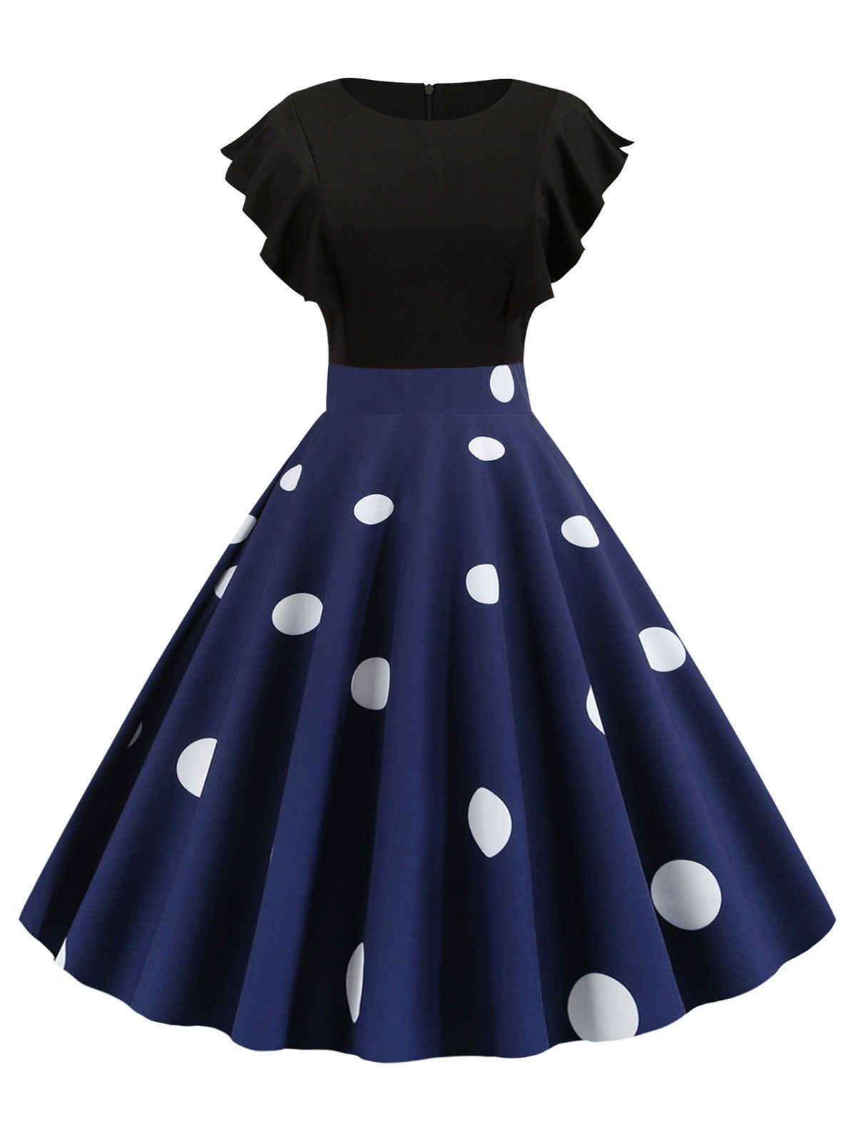 

Ruffle Polka Dot Floral Vintage Dress, Midnight blue