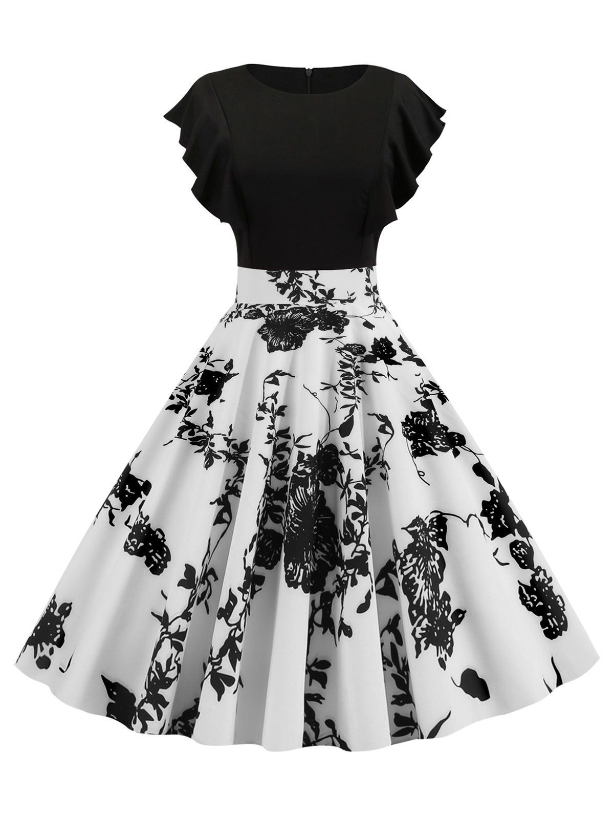 

Ruffle Polka Dot Floral Vintage Dress, White