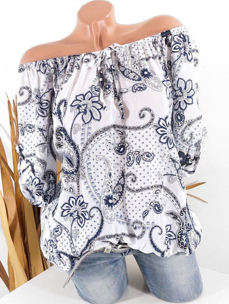 

Tie Paisley Print Roll Sleeve Blouse, White