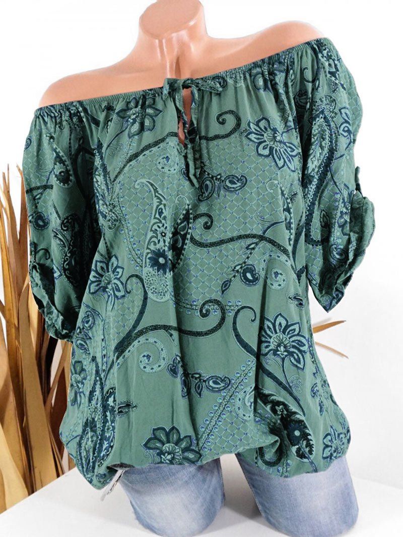 

Tie Paisley Print Roll Sleeve Blouse, Sea turtle green