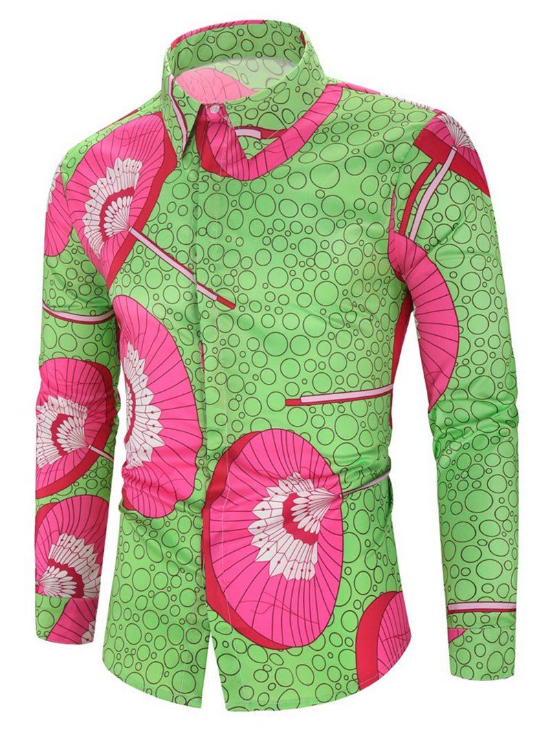 

Irregular Floral Print Long-sleeved Shirt, Green snake
