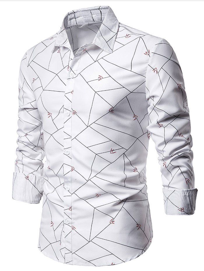 

Swallow Geometric Print Button Up Shirt, White