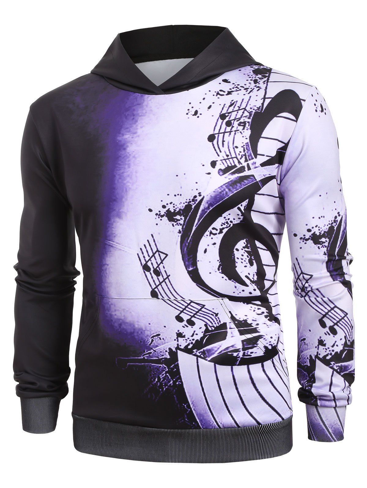 

Musical Note Printed Long-sleeved Hoodie, Wisteria purple