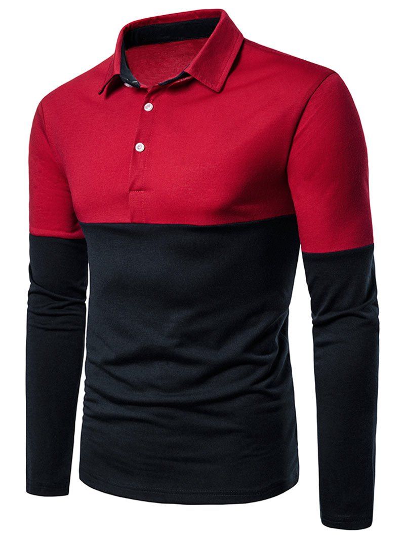

Two Tone Patch Shirt Collar T Shirt, Red