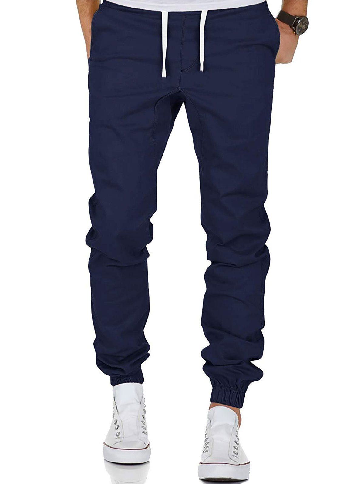 

Solid Color Casual Drawstring Design Jogger Pants, Deep blue