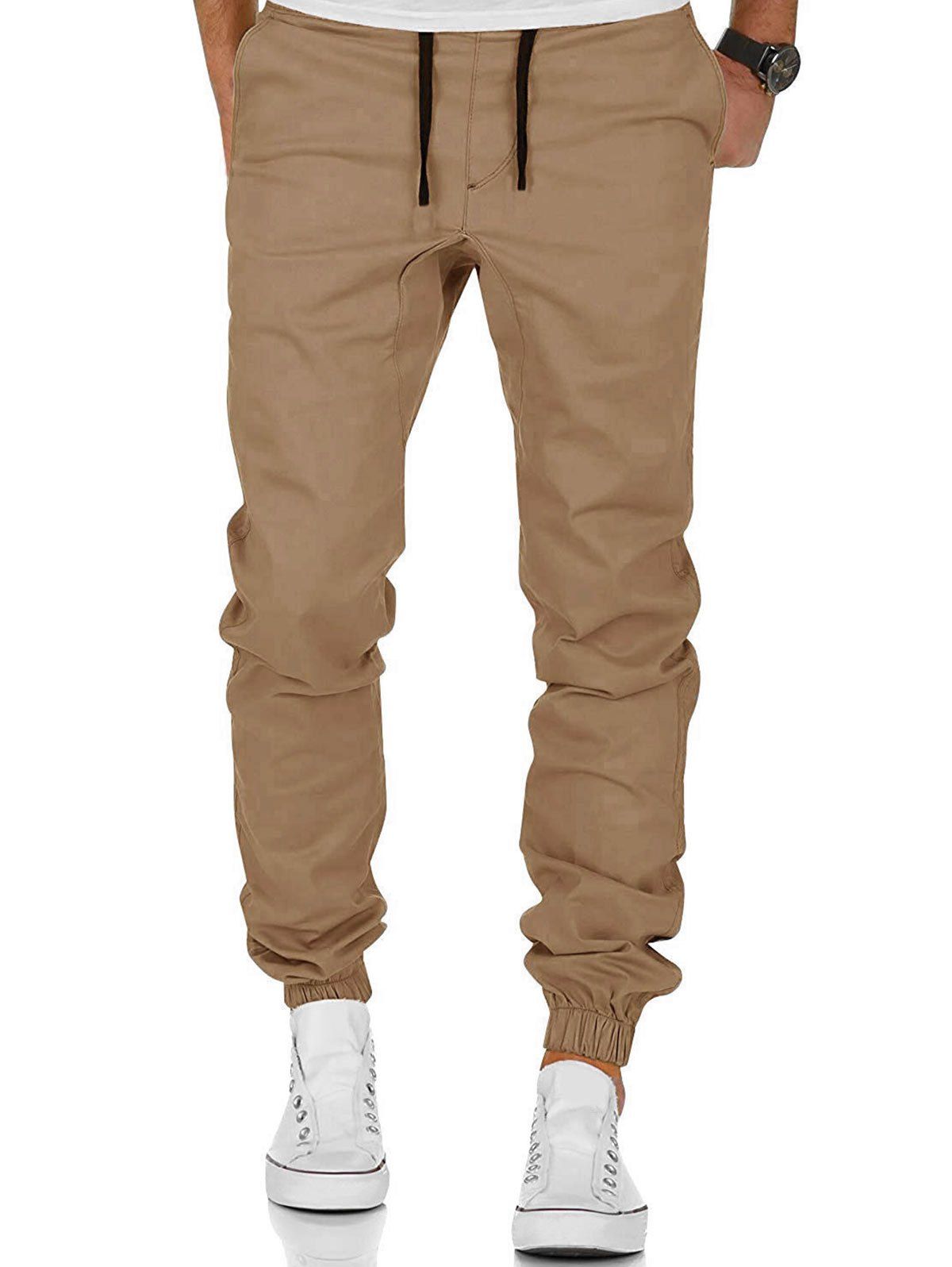 

Solid Color Casual Drawstring Design Jogger Pants, Khaki