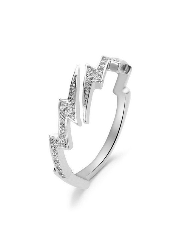 

Rhinestone Lightning Open Ring, Silver