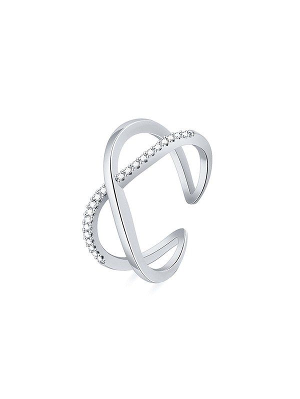 

Rhinestone Geometric Cuff Ring, Silver