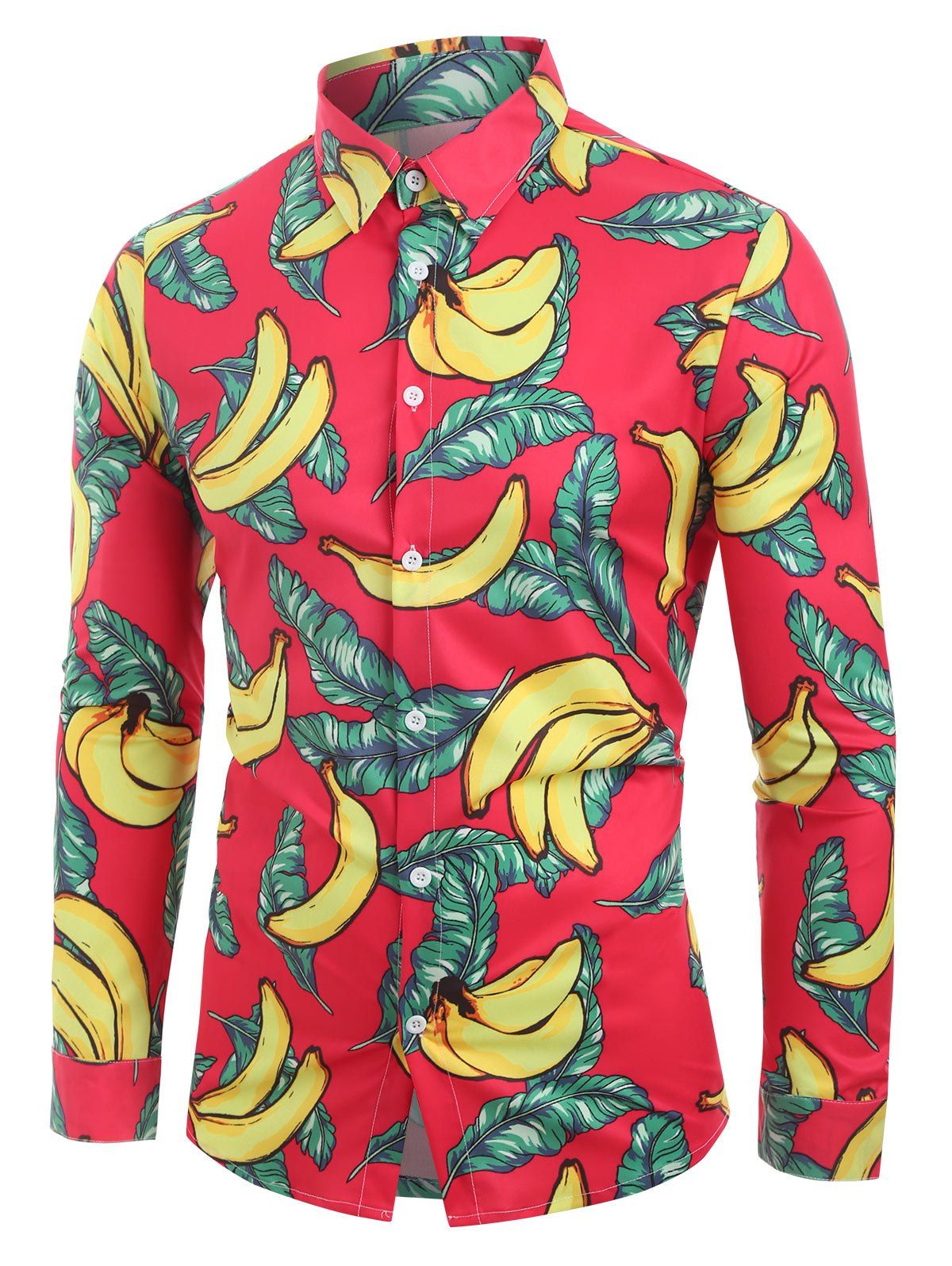 

Palm Banana Print Long Sleeves Shirt, Red