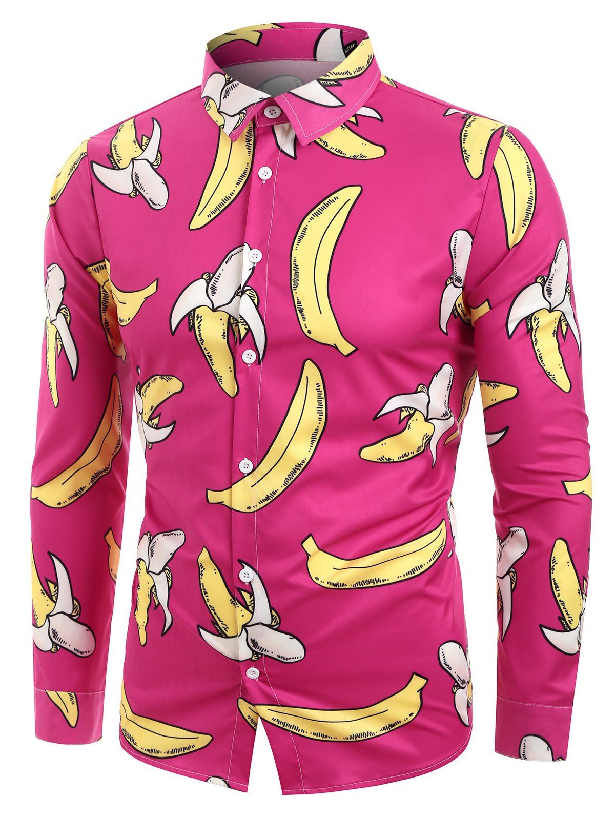 

Banana Pattern Casual Long Sleeves Shirt, Hot pink