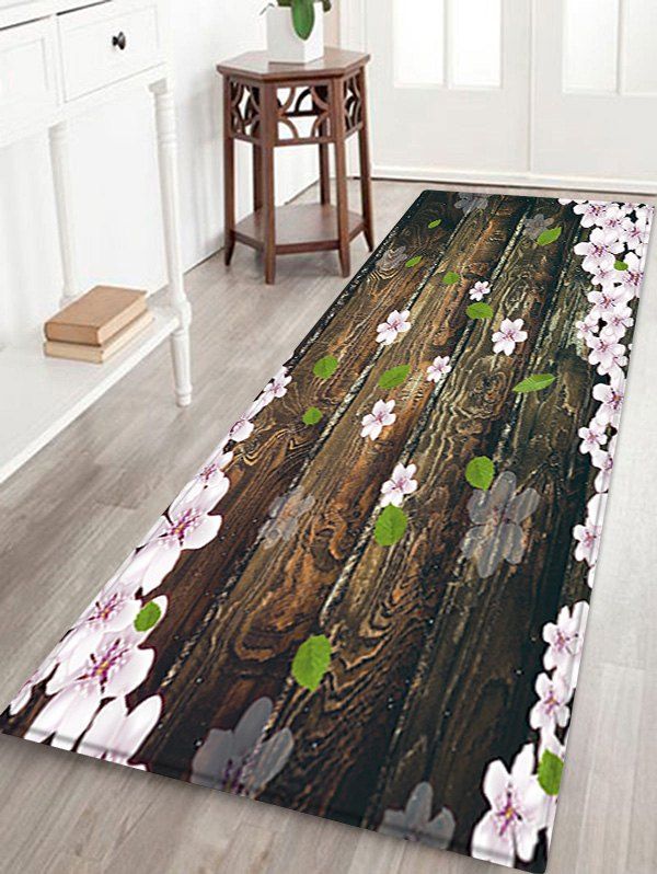 

Wooden Board Flowers Patterned Water Absorption Area Rug, Taupe
