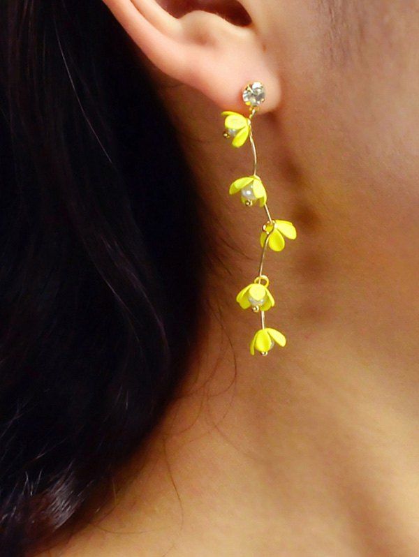 

Long Faux Pearl Floral Stud Earrings, Yellow