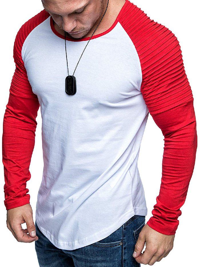 

Pleated Shoulder Raglan Sleeve Long Sleeve Tee, Multi-b
