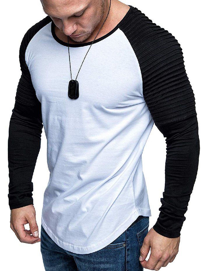 

Pleated Shoulder Raglan Sleeve Long Sleeve Tee, Multi-c