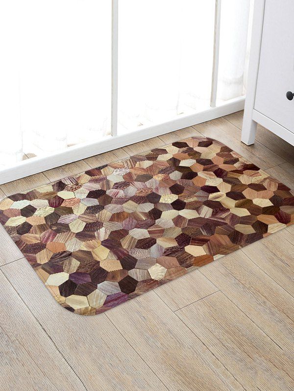 

Geometric Wooden Print Floor Mat, Camel brown