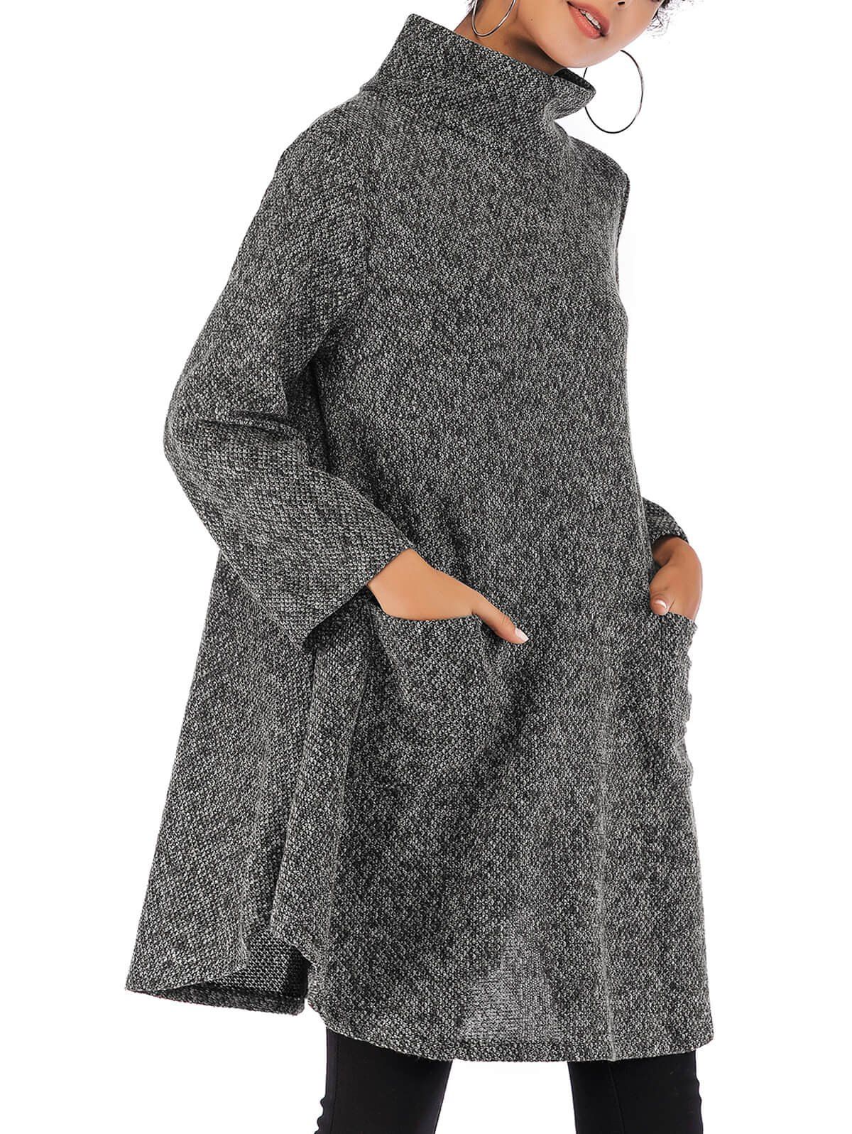 

Pocket High Neck Longline Knitwear, Carbon gray