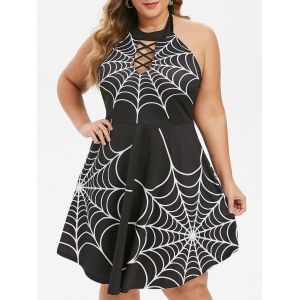 

Plus Size Halloween Spider Web Backless Lattice Dress, Multi