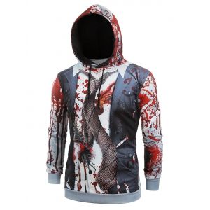 

Halloween Blood Faux Blazer Scratch Print Kangaroo Pocket Hoodie, White