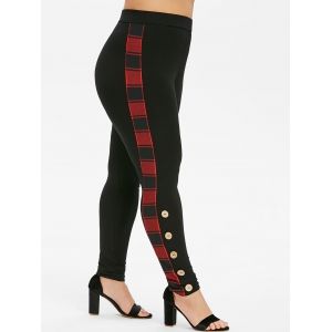 

Plus Size Buttoned Plaid Trim Skinny Pants, Black