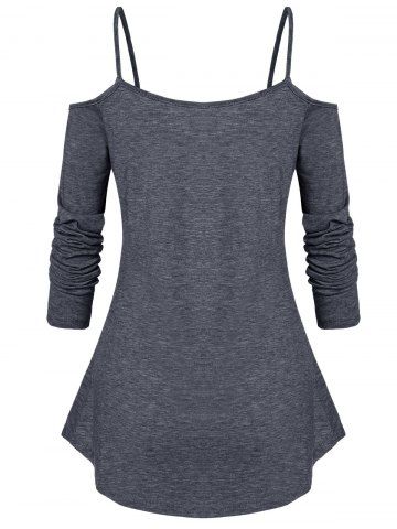 

Cold Shoulder Space Dye Print Lace-up T-shirt, Gray