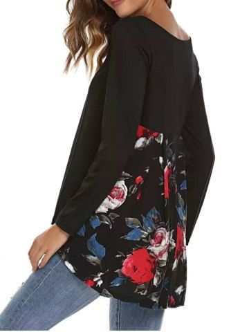 

Floral Print High Low Round Neck Tee, Black