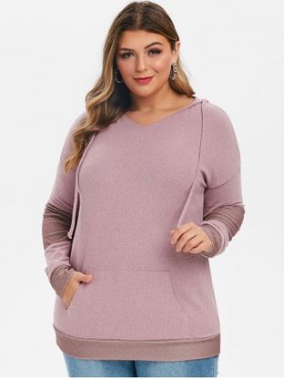 Plus Size Front Pocket Knit Tunic Hoodie