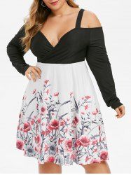 Plus Size Floral Cold Shoulder Surplice Dress -  